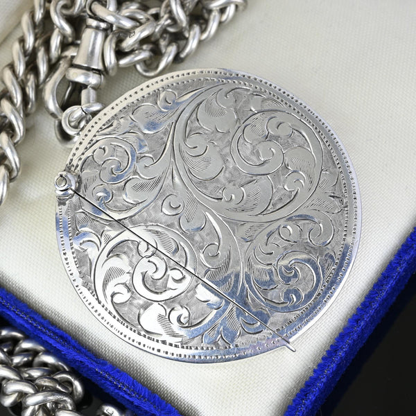 Unusual Antique Silver Circular Vesta Match Safe Pendant Fob, 1903 - Boylerpf