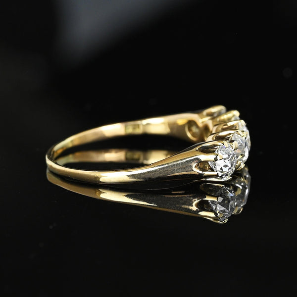 Antique 14K Gold Five Stone 1.1 Carat Mine Cut Diamond Ring Band - Boylerpf