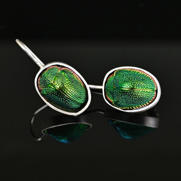 Vintage Egyptian Scarab Beetle Earrings Sterling Silver