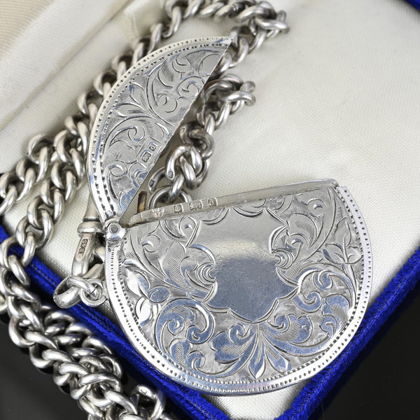 Unusual Antique Silver Circular Vesta Match Safe Pendant Fob, 1903 - Boylerpf