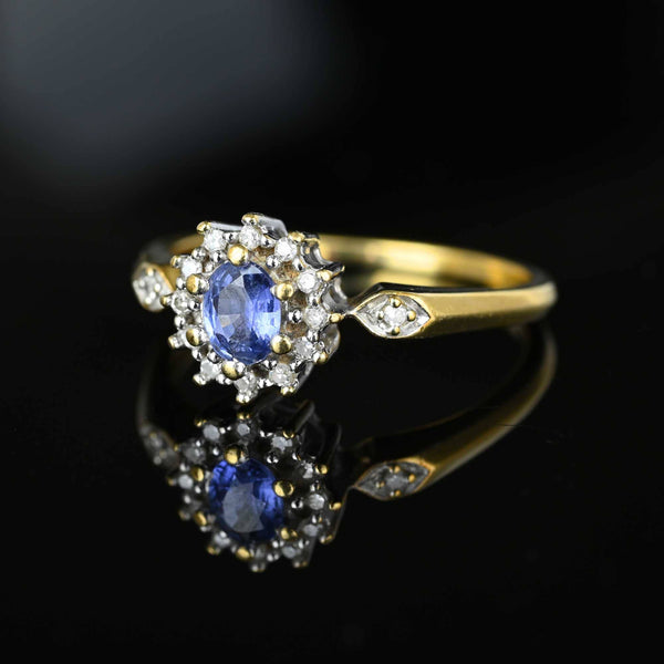 Vintage Gold Diamond Cluster Ceylon Sapphire Ring - Boylerpf