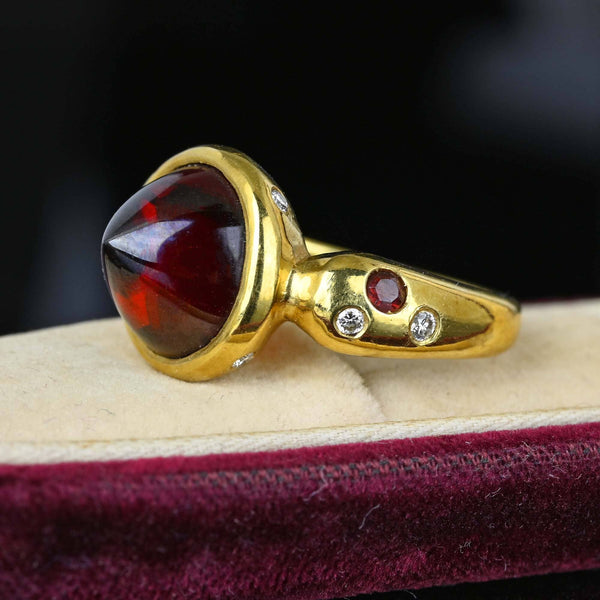 Unique 18K Gold Diamond Bullet Cabochon Garnet Ring - Boylerpf