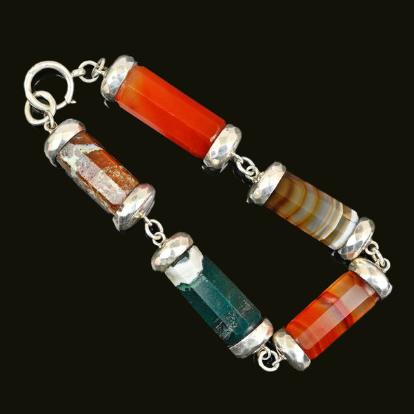 Antique Octagonal Barrel Scottish Banded Agate Bracelet