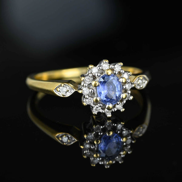 Vintage Gold Diamond Cluster Ceylon Sapphire Ring - Boylerpf