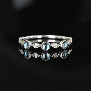 Vintage 10K White Gold Diamond Aquamarine Ring Band - Boylerpf