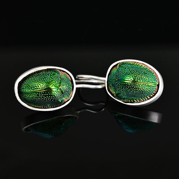Vintage Egyptian Scarab Beetle Earrings Sterling Silver