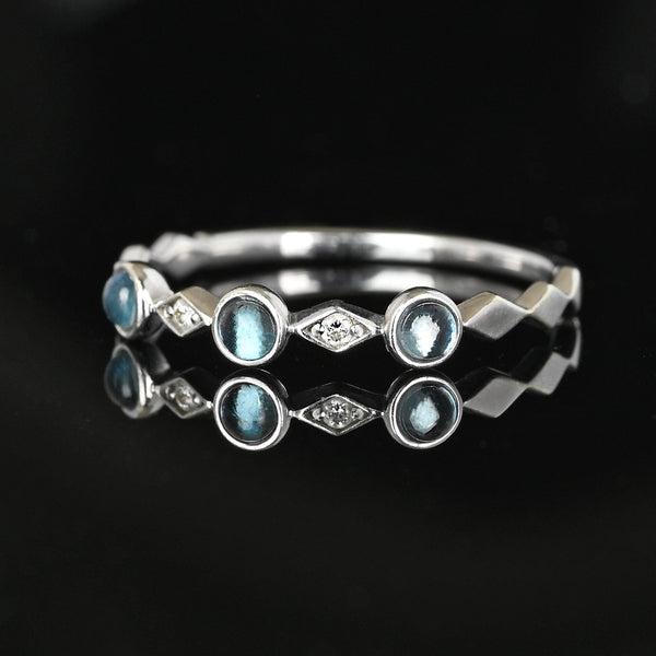 Vintage 10K White Gold Diamond Aquamarine Ring Band - Boylerpf