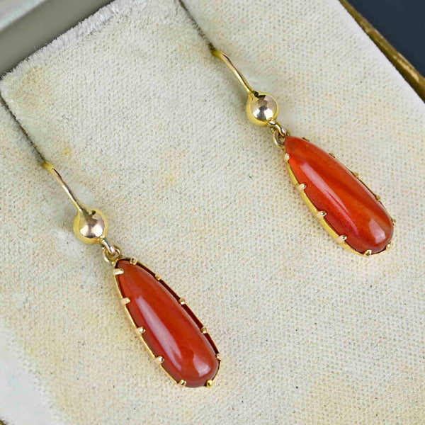 Antique Victorian 10K Gold Cabochon Carnelian Earrings - Boylerpf