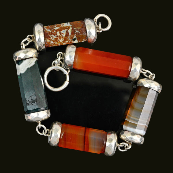 Antique Octagonal Barrel Scottish Banded Agate Bracelet