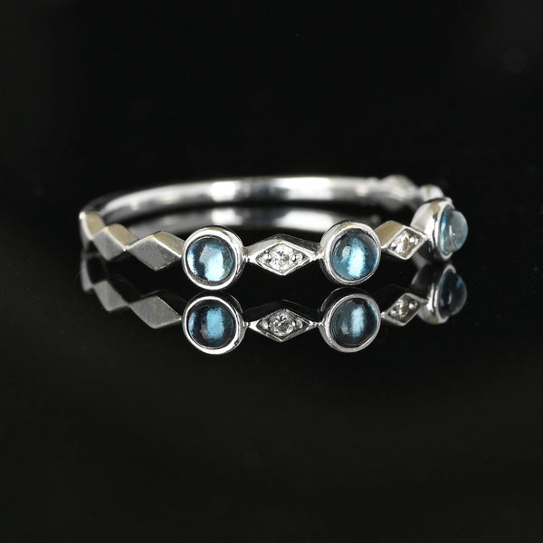 Vintage 10K White Gold Diamond Aquamarine Ring Band - Boylerpf