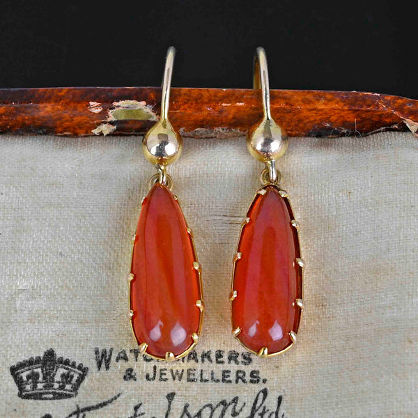 Antique Victorian 10K Gold Cabochon Carnelian Earrings - Boylerpf