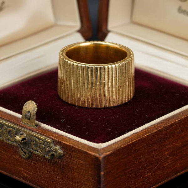 Vintage 14K Gold Bark Texture Wide Eternity Band Ring, 22.5 gms - Boylerpf