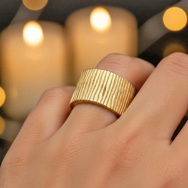 Vintage 14K Gold Bark Texture Wide Eternity Band Ring, 22.5 gms - Boylerpf