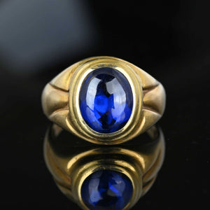 Vintage Gold Signet Blue Spinel Cabochon Ring - Boylerpf