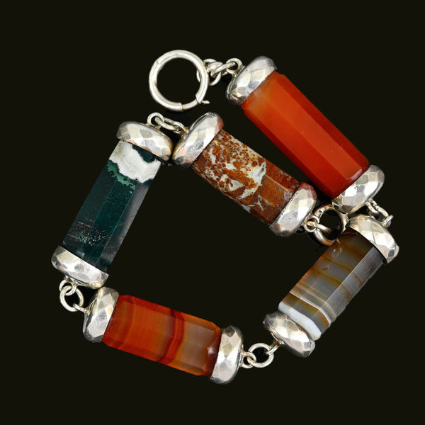 Antique Octagonal Barrel Scottish Banded Agate Bracelet