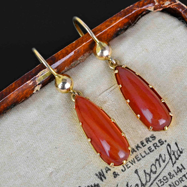 Antique Victorian 10K Gold Cabochon Carnelian Earrings - Boylerpf