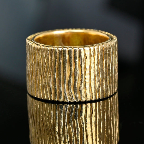 Vintage 14K Gold Bark Texture Wide Eternity Band Ring, 22.5 gms - Boylerpf