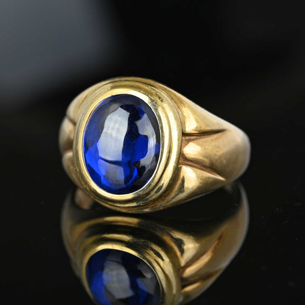 Vintage Gold Signet Blue Spinel Cabochon Ring - Boylerpf