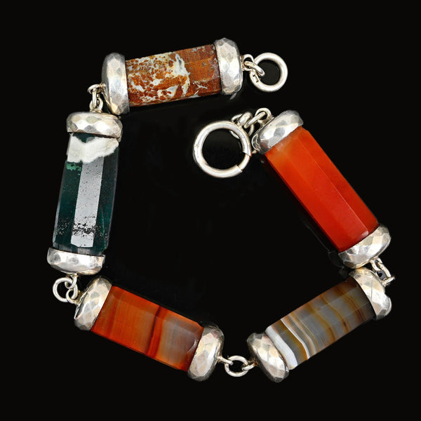 Antique Octagonal Barrel Scottish Banded Agate Bracelet