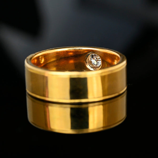 Wide 18K Gold Band Diamond Solitaire Ring - Boylerpf