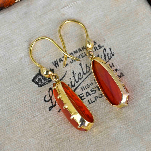 Antique Victorian 10K Gold Cabochon Carnelian Earrings - Boylerpf