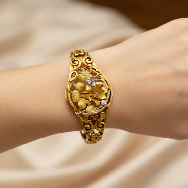 Antique Edwardian Yellow Diamond Floral Bracelet 14K Gold - Boylerpf