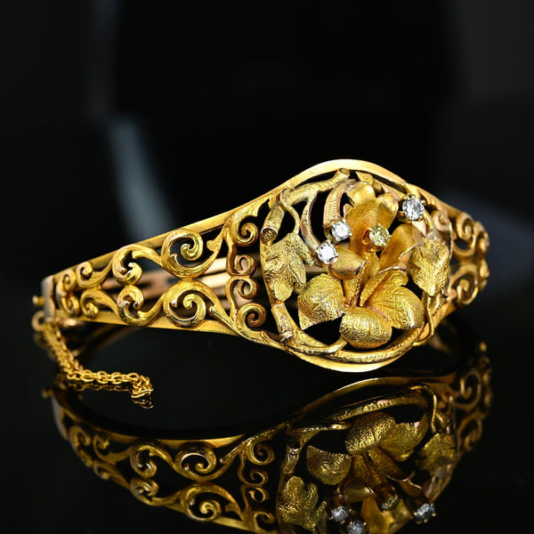 Antique Edwardian Yellow Diamond Floral Bracelet 14K Gold - Boylerpf