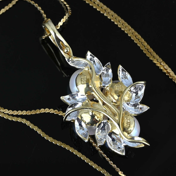 Pearl Cluster Diamond Leaf Pendant Necklace in 14k Gold - Boylerpf