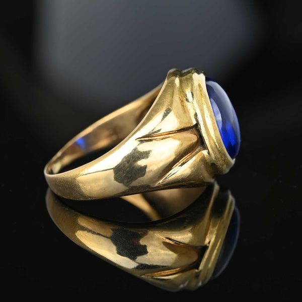Vintage Gold Signet Blue Spinel Cabochon Ring - Boylerpf