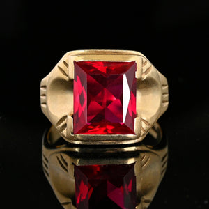 Mens Vintage Art Deco Gold Ruby Signet Ring - Boylerpf