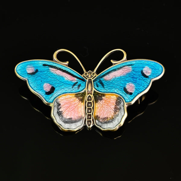 Antique Hroar Prydz Guilloche Enamel Butterfly Brooch