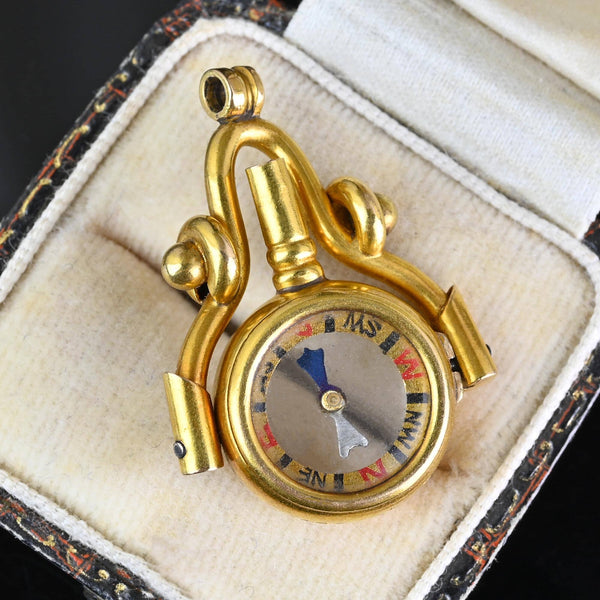 Antique 18K Gold Swivel Watch Key Compass Pendant - Boylerpf