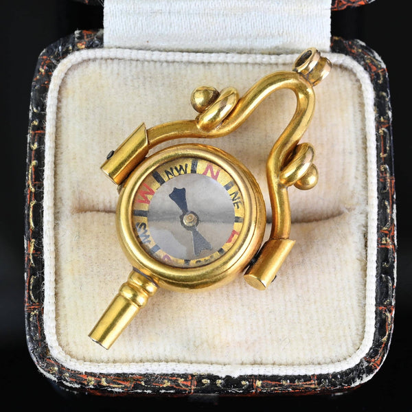 Antique 18K Gold Swivel Watch Key Compass Pendant - Boylerpf