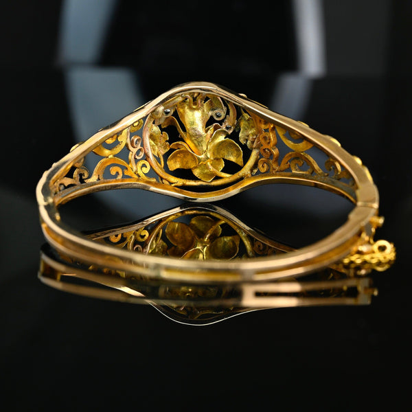 Antique Edwardian Yellow Diamond Floral Bracelet 14K Gold - Boylerpf
