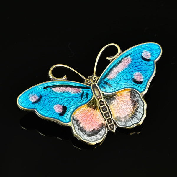 Antique Hroar Prydz Guilloche Enamel Butterfly Brooch