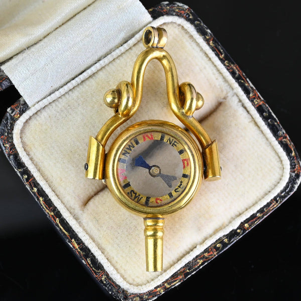 Antique 18K Gold Swivel Watch Key Compass Pendant - Boylerpf