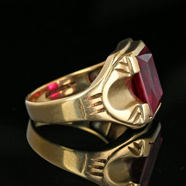 Mens Vintage Art Deco Gold Ruby Signet Ring - Boylerpf