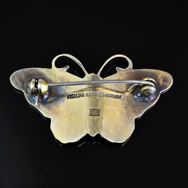 Antique Hroar Prydz Guilloche Enamel Butterfly Brooch