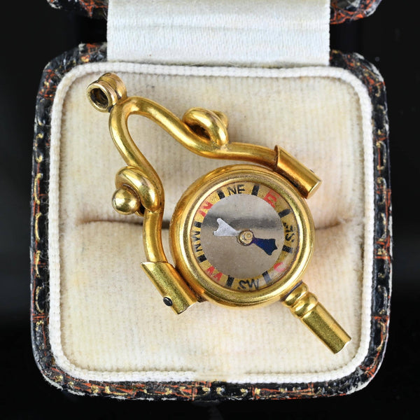 Antique 18K Gold Swivel Watch Key Compass Pendant - Boylerpf