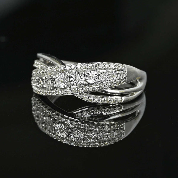 Vintage Wide Sterling Silver Lab Diamond Ring Band - Boylerpf