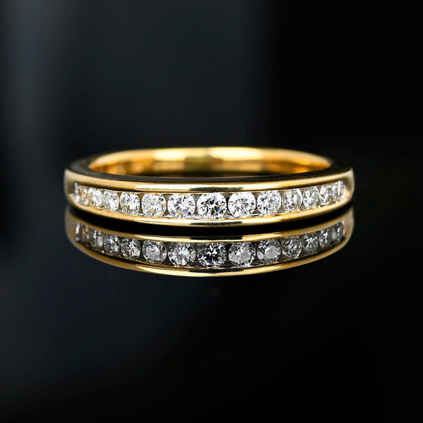 Vintage 14K Gold Half Eternity Diamond Wedding Ring Band - Boylerpf