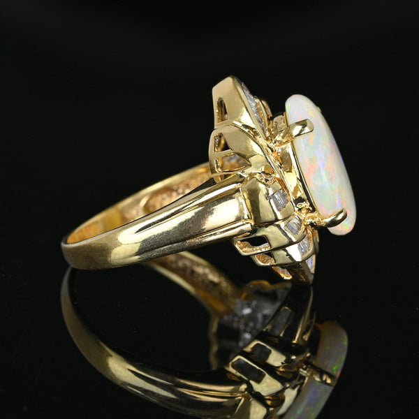 Vintage 14K Gold Baguette Diamond Opal Cocktail Ring - Boylerpf