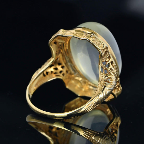 Art Deco Blue Enamel 14K Gold Filigree Moonstone Ring - Boylerpf