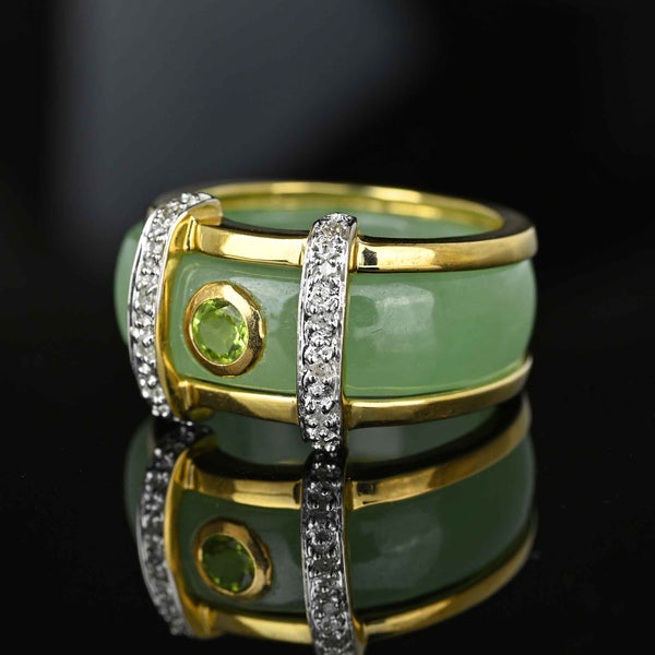 Six Interchangeable 14K Gold Diamond Jade Ring Bands - Boylerpf
