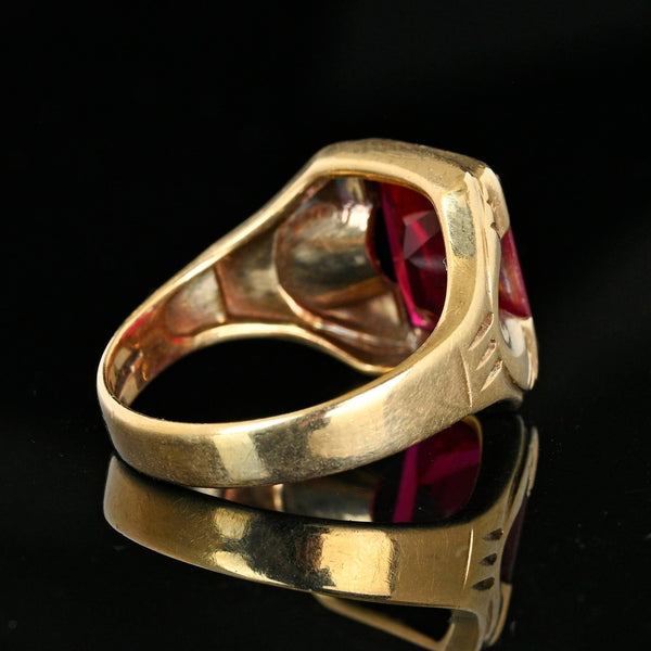 Mens Vintage Art Deco Gold Ruby Signet Ring - Boylerpf