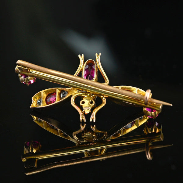 Antique 14K Gold Sapphire & Ruby Fly Insect Brooch - Boylerpf
