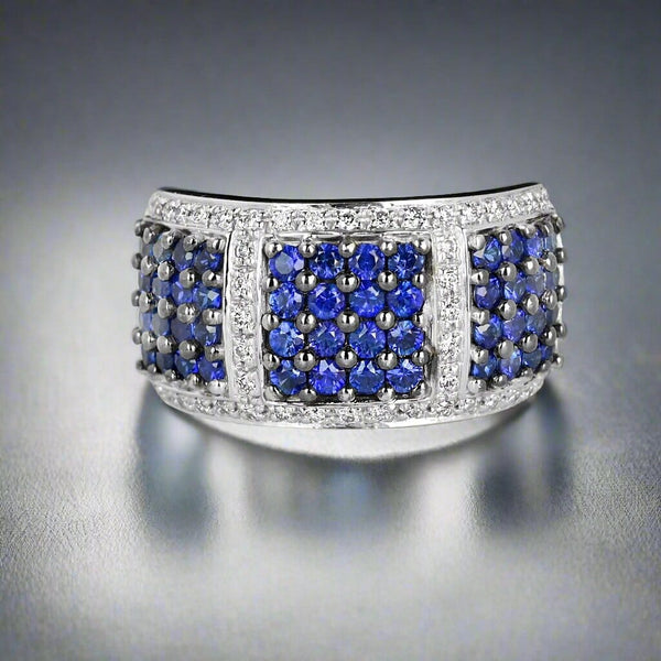 Wide LeVian 14K White Gold Sapphire Diamond Ring Band - Boylerpf