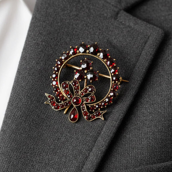 Antique Victorian Wreath and Shamrock Garnet Brooch