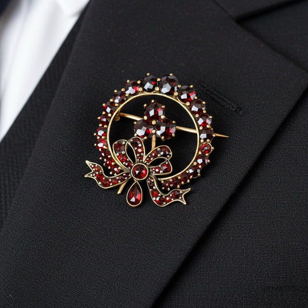 Antique Victorian Wreath and Shamrock Garnet Brooch