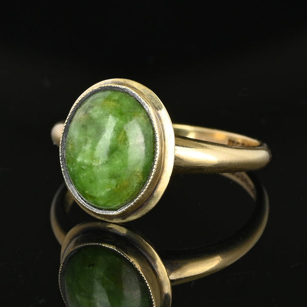 Vintage Oval Cabochon Green Serpentine Ring in Gold - Boylerpf